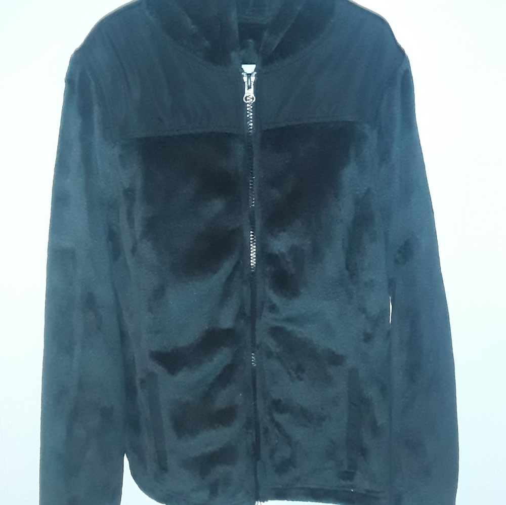 Kids fluffy black zip up sweater
